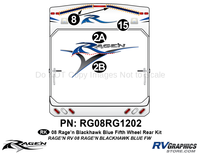 5 Piece 2008 Ragen Blackhawk FW Blue  38-40 Rear Graphics Kit