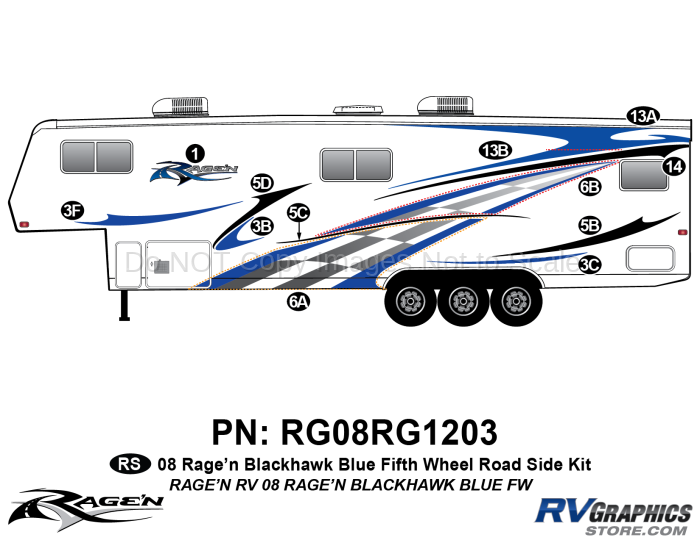 12 Piece 2008 Ragen Blackhawk FW Blue  38-40 Roadside Graphics Kit