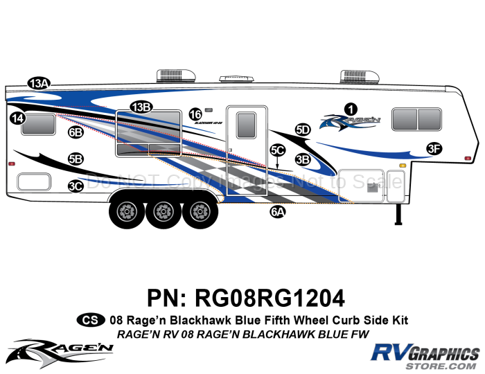 12 Piece 2008 Ragen Blackhawk FW Blue  38-40 Curbside Graphics Kit