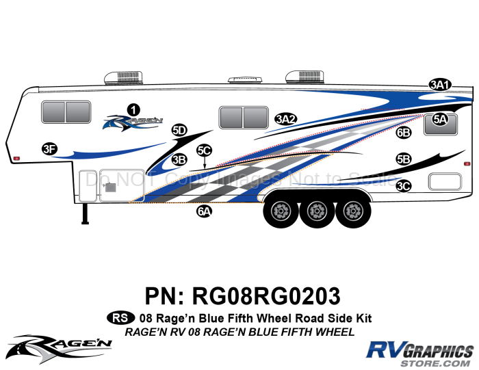 12 Piece 2008 Ragen FW Blue 32-36 Roadside Graphics Kit