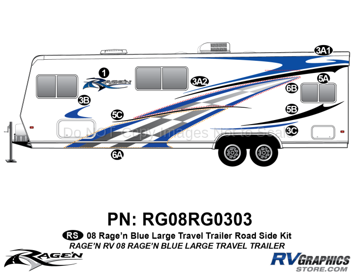 10 Piece 2008 Ragen Lg TT Blue  34-36  Roadside Graphics Kit