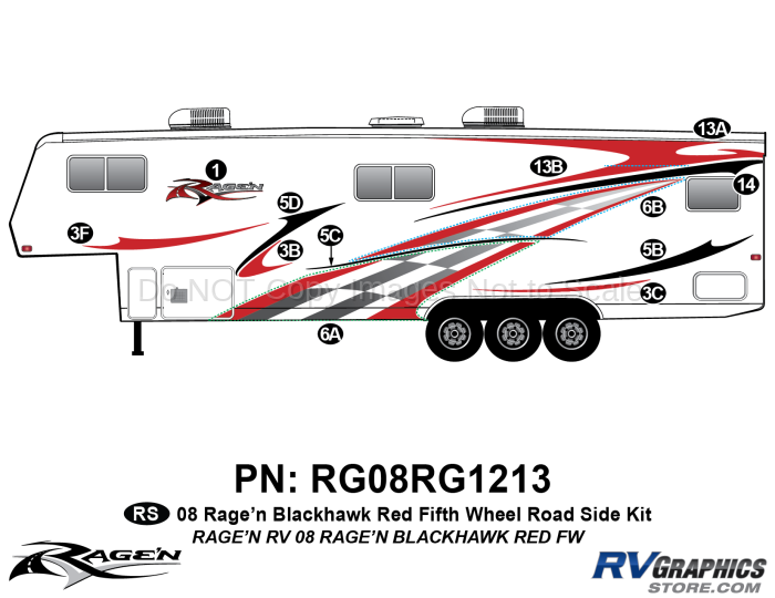 12 Piece 2008 Ragen Blackhawk FW Red  38-40 Roadside Graphics Kit