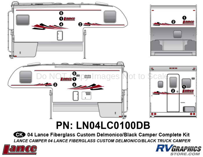 Custom Red 12 piece 2004 Lance Camper Fiberglass Complete Graphics Kit