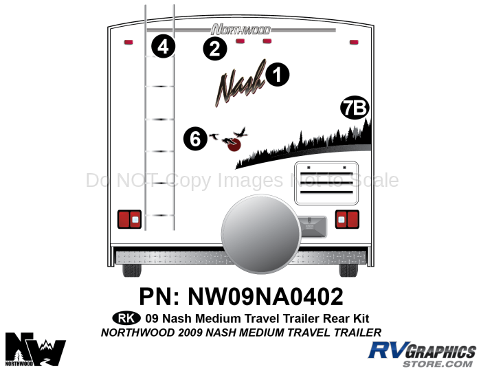 5 Piece 2009 Nash Medium Travel Trailer Rear Graphics Kit