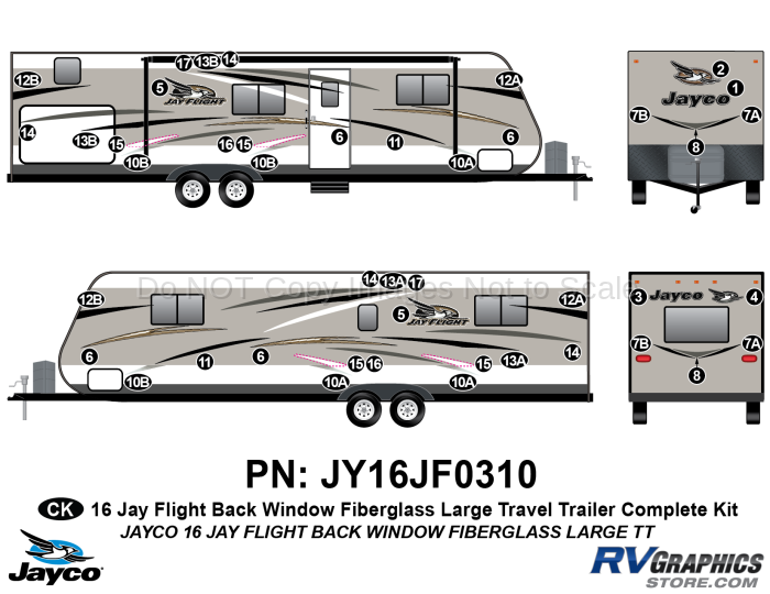 44 Piece 2016 Jayflight Fiberglass Backwindow Lg TT Complete Graphics Kit