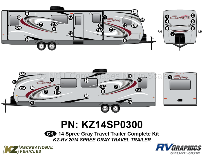 44 Piece 2014 Spree Travel Trailer Gray Sidewalls Complete Graphics Kit