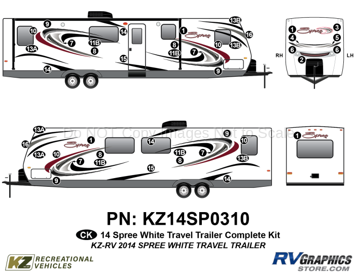 44 Piece 2014 Spree Travel Trailer White Sidewalls Complete Graphics Kit