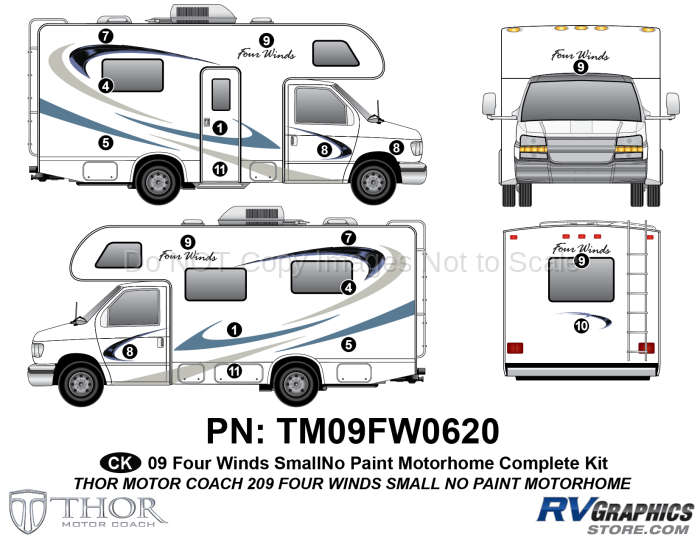 17 Piece 2009 Four Winds Small MH Complete Graphics Kit-No Paint