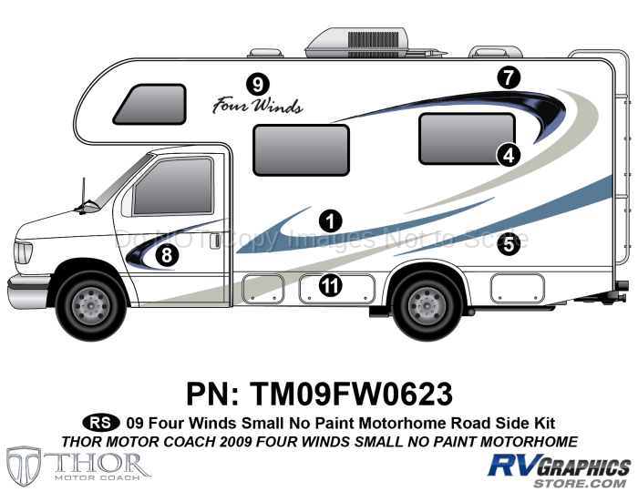 7 Piece 2009 Four Winds Small MH Roadside Graphics Kit-No Paint