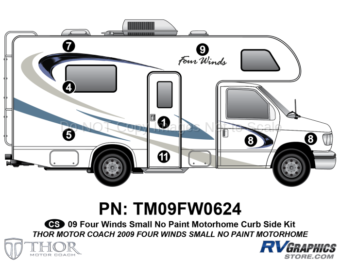 7 Piece 2009 Four Winds Small MH Curbside Graphics Kit-No Paint