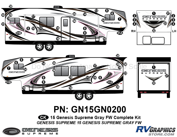65 Piece 2014 Genesis Gray Fifth Wheel Complete Graphics Kit