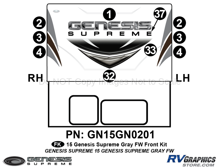 10 Piece 2014 Genesis Gray Fifth Wheel Front Graphics Kit