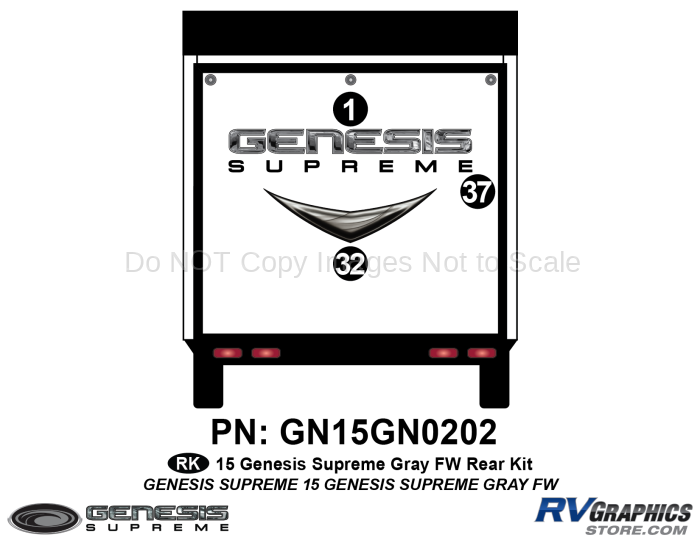 3 Piece 2014 Genesis Gray Fifth Wheel Rear Graphics Kit