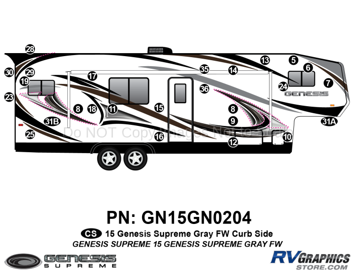 26 Piece 2014 Genesis Gray Fifth Wheel Curbside Graphics Kit