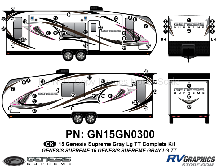 57 Piece 2014 Genesis Gray Lg Travel Trailer Complete Graphics Kit