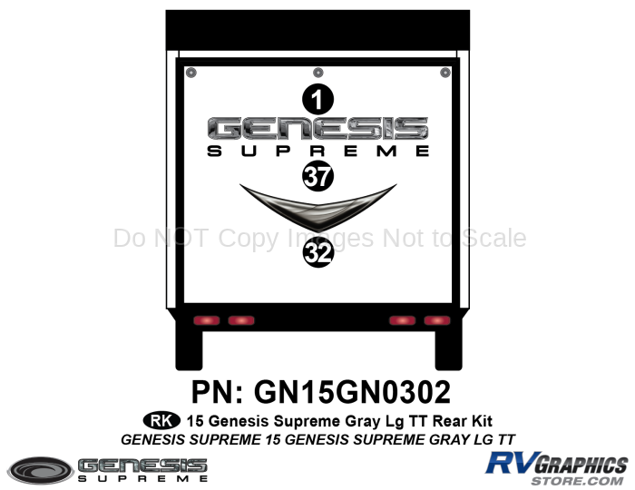 3 Piece 2014 Genesis Gray Lg Travel Trailer Rear Graphics Kit