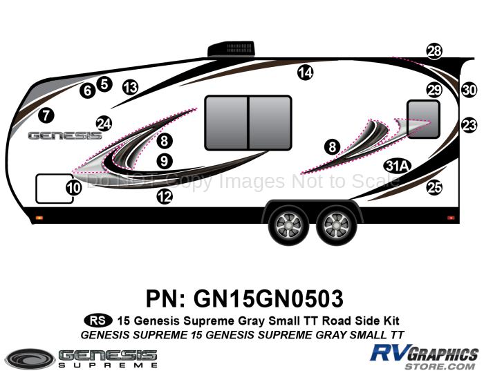 17 Piece 2014 Genesis Gray Sm Travel Trailer Roadside Graphics Kit