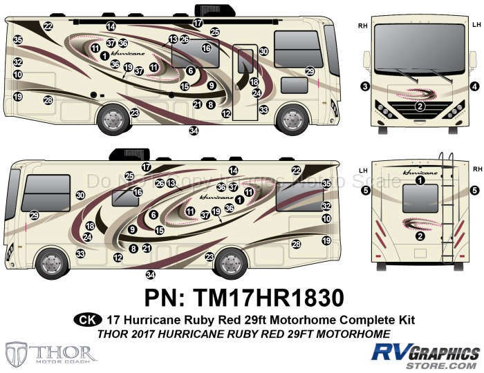 73 Piece 2017 Hurricane MH Ruby Red 27-31 Complete Graphics Kit