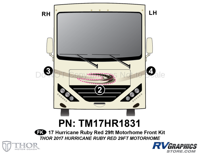 3 Piece 2017 Hurricane MH Ruby Red 27-31 Front Graphics Kit
