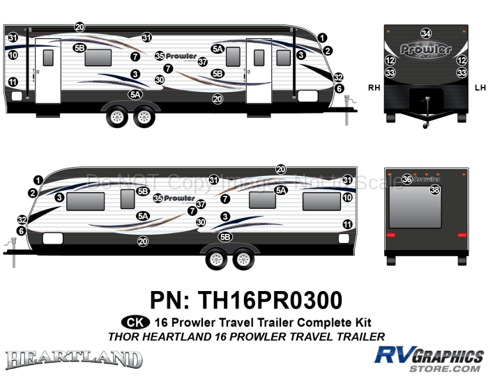 49 Piece 2016 Prowler Travel Trailer Complete Graphics Kit