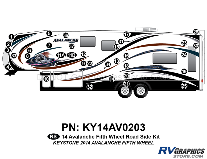 34 Piece 2014 Avalanche Fifth Wheel Roadside Graphics Kit