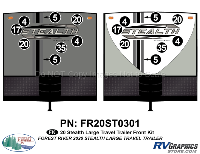 7 Piece 2020 Stealth Lg Travel Trailer Front Graphics Kit