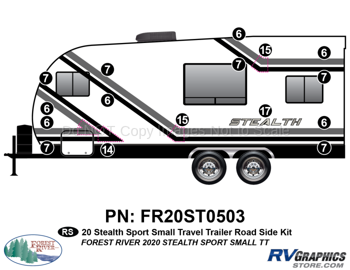 17 Piece 2020 Stealth Sm Sport Travel Trailer Roadside Graphics Kit