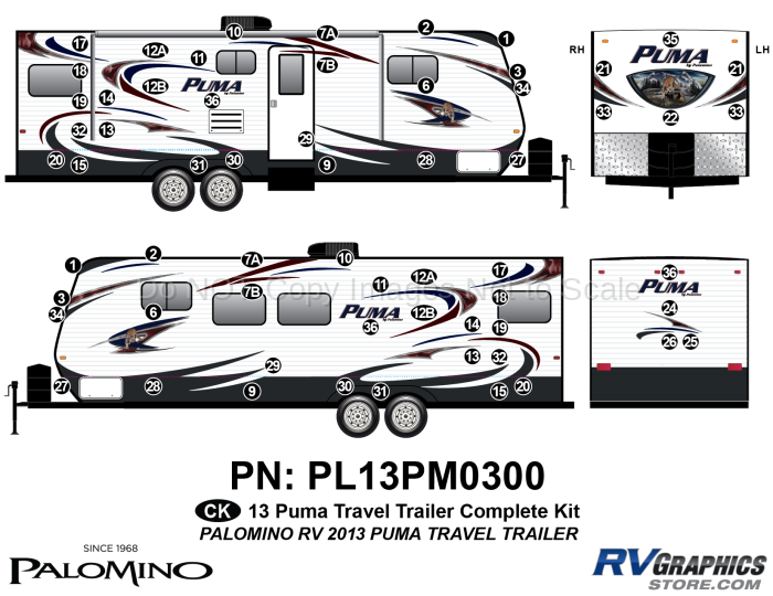 62 Piece 2013 Puma Lg Travel Trailer Complete Graphics Kit