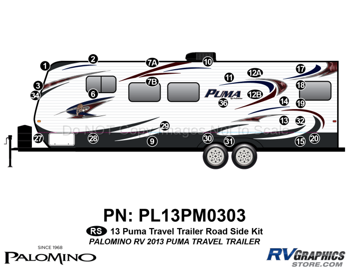 26 Piece 2013 Puma Lg Travel Trailer Roadside Graphics Kit