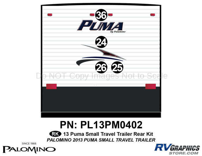4 Piece 2013 Puma Small Travel Trailer Rear Graphics Kit