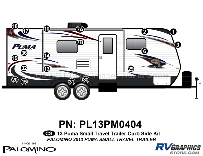 19 Piece 2013 Puma Small Travel Trailer Curbside Graphics Kit