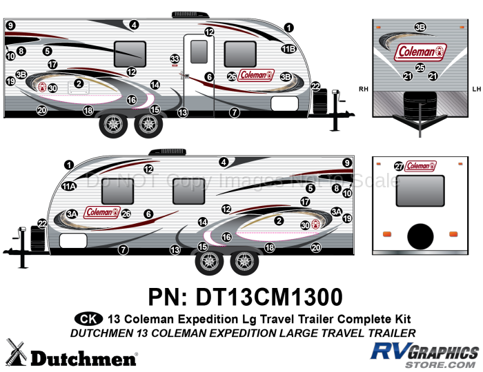 56 Piece 2013 Coleman Expedition Large Travel Trailer Complete Graphics Kit