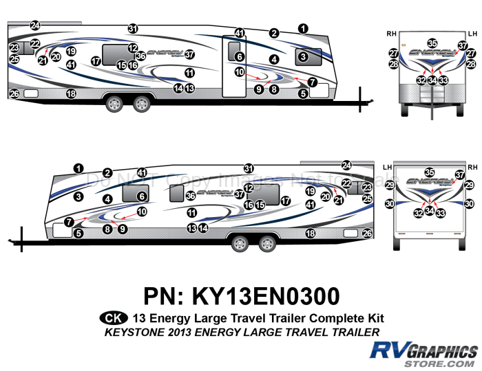 80 Piece 2013 Energy Large Travel Trailer Toyhauler Complete Graphics Kit