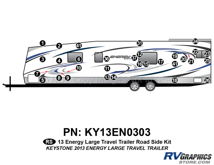 31 Piece 2013 Energy Large Travel Trailer Toyhauler Roadside Graphics Kit