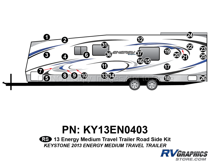 29 Piece 2013 Energy Medium Travel Trailer Toyhauler Roadside Graphics Kit