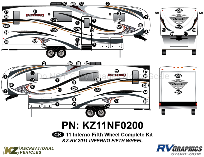 62 Piece 2011 Inferno Fifth Wheel Complete Graphics Kit