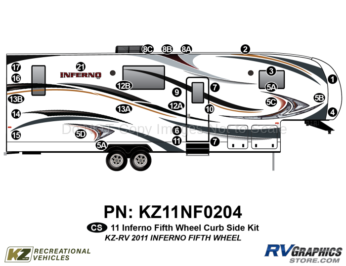 27 Piece 2011 Inferno Fifth Wheel Curbside Graphics Kit