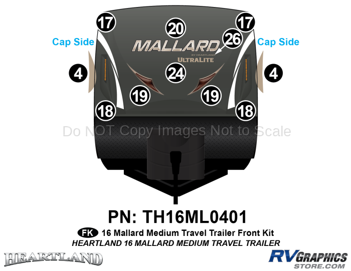 11 Piece 2016 Mallard Large Travel Trailer Front Graphics Kit