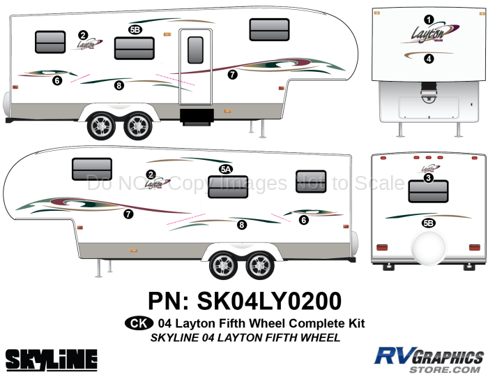 14 Piece 2004 Layton Fifth Wheel Complete Graphics Kit
