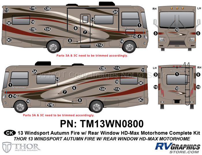 45 Piece 2013 Windsport MH Autumn Fire with Rear Window Complete Graphics Kit