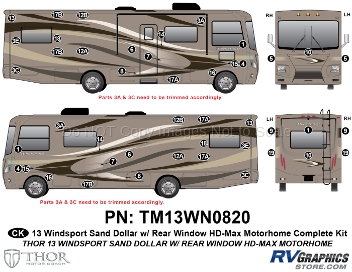 45 Piece 2013 Windsport MH Sand Dollar with Rear Window Complete Graphics Kit
