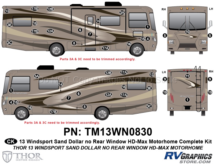45 Piece 2013 Windsport MH Sand Dollar no Rear Window Complete Graphics Kit
