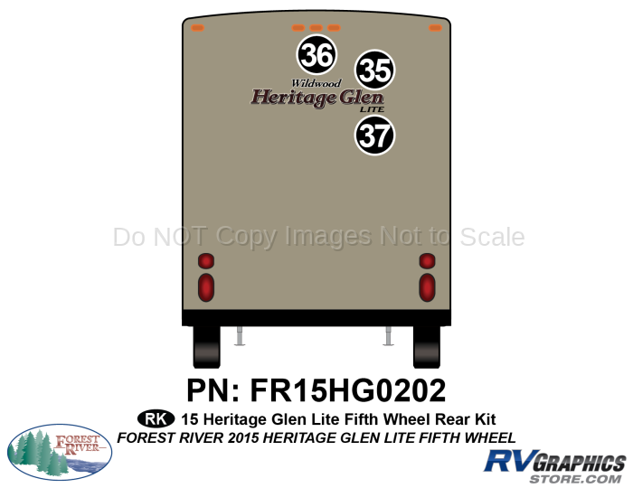 3 Piece 2015 Heritage Glen Fifth Wheel Rear Graphics Kit