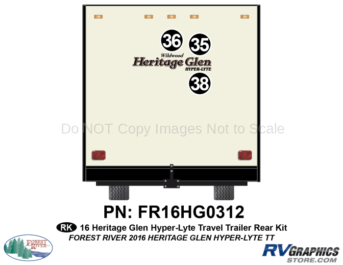 3 Piece 2016 Heritage Glen Travel Trailer Rear Graphics Kit