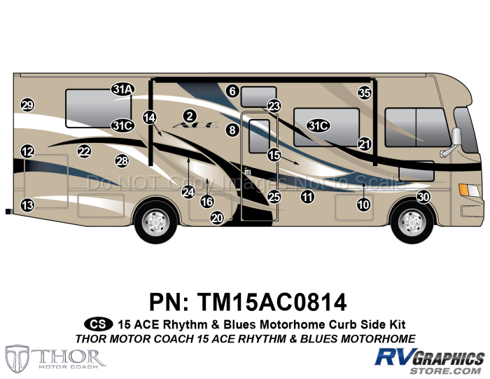 23 Piece 2015 Ace Motorhome Blue Version Curbside Graphics Kit