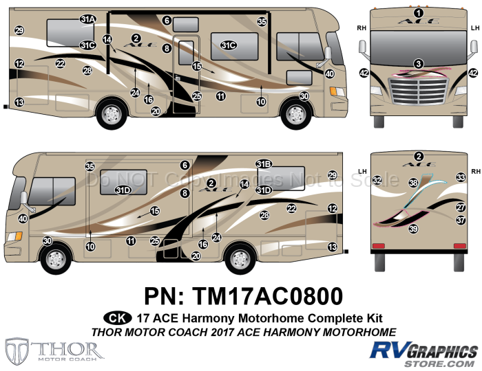 57 Piece 2017 ACE Motorhome Harmony (Gold) Complete Graphics Kit