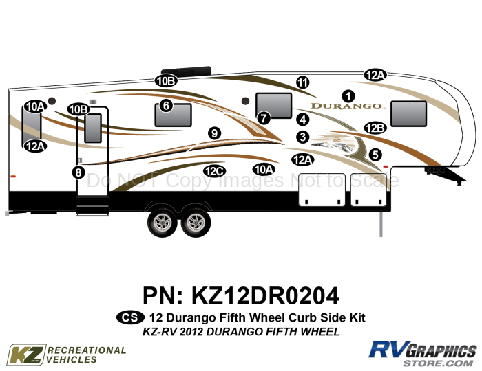 18 Piece 2012 Durango Fifth Wheel Curbside Graphics Kit