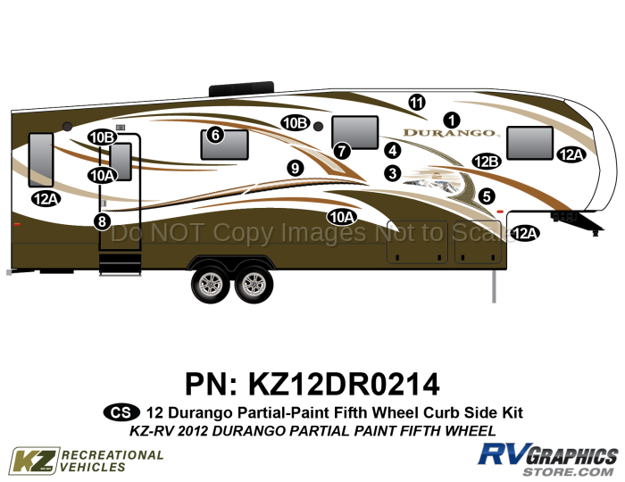 17 Piece 2012 Durango Partial Paint Fifth Wheel Curbside Graphics Kit