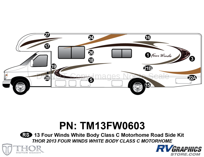 14 Piece 2013 Four Winds Motorhome Whitebody Roadside Graphics Kit