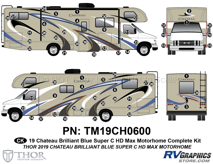 62 Piece Chateau HDMax Blue Motorhome Complete Graphics Kit